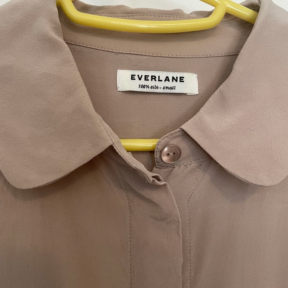 Everlane Round Collar Silk Shirt Small Taupe